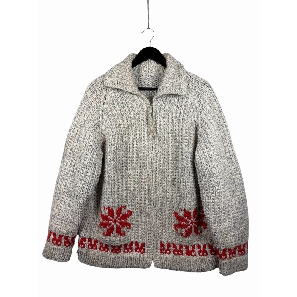 Vintage Wool Cowichan Style Nordic Sweater Zip Cardigan Snowflake Men's M approx